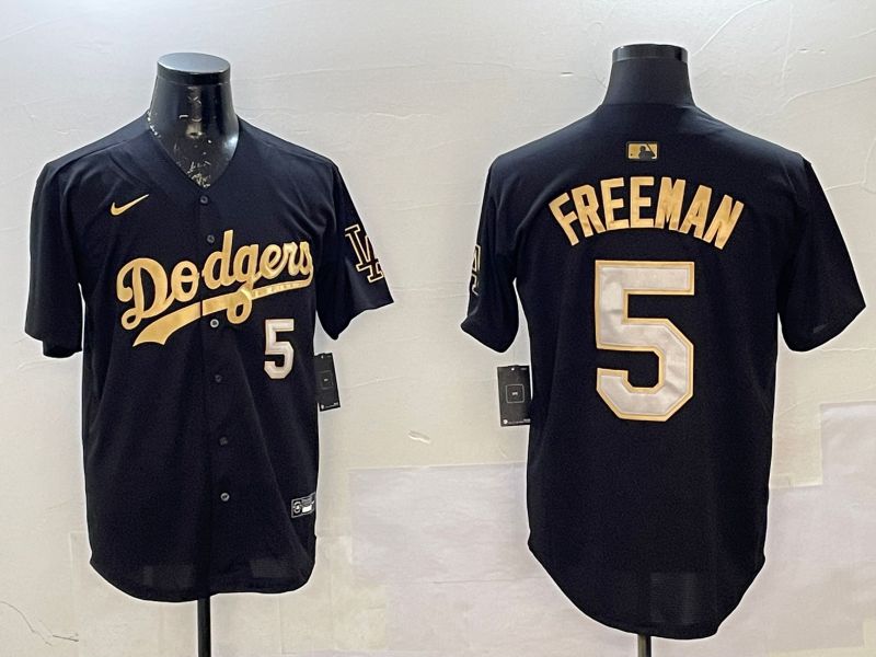 Men Los Angeles Dodgers #5 Freeman Black Gold Game 2025 Nike MLB Jersey style 0225